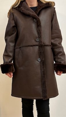 3292B  Hooded spill seam shearling coat JUST 3 LEFT  $690