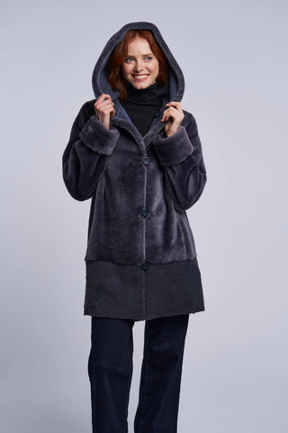 477HD Hooded shearling coat